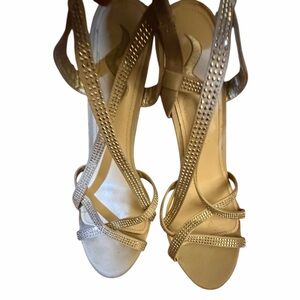 Nina Dress Sandals Gold Rhinestone Sling Back Heels